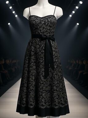 Betsy & Adam by Midi Cocktail Black and White Peek A Boo Flower Dress. Size 8